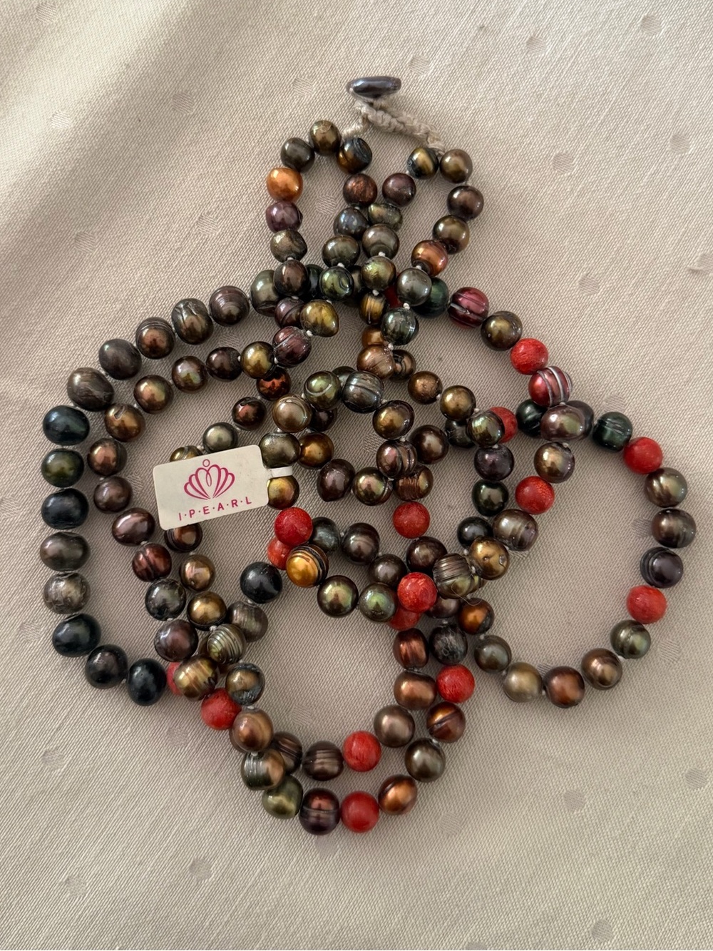 IPEARL Freshwater Pearl & Coral Bead Necklace | Double Strand Statement Jewelry